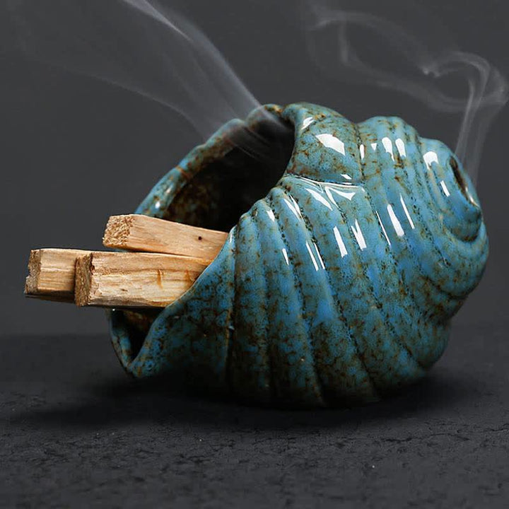 Buddha Stones Brûleurs d'encens en coquillage de conque de purification Shankha en céramique - image 4