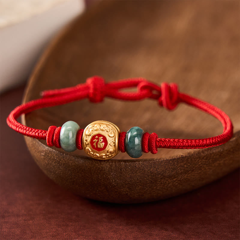 Bracelet porte-bonheur en cuivre avec Buddha Stones, fil rouge et caractère Fu - image 0