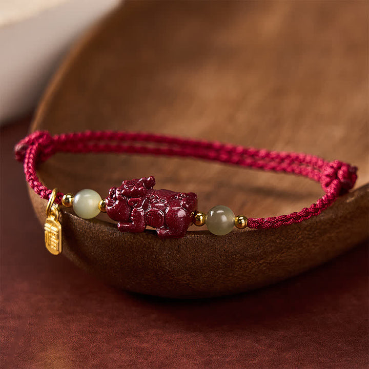 Bracelet porte-bonheur en jade Hetian Pi Xiu Pi Xiu et cinabre naturel de Buddha Stones, avec cordon rouge. - image 3