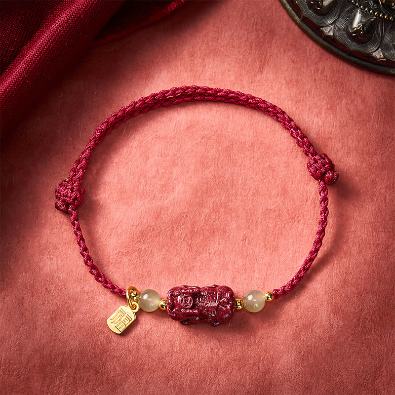 Bracelet porte-bonheur en jade Hetian Pi Xiu Pi Xiu et cinabre naturel de Buddha Stones, avec cordon rouge. - image 1