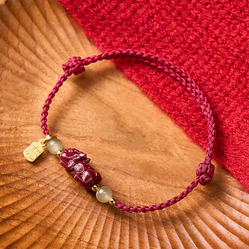Bracelet porte-bonheur en jade Hetian Pi Xiu Pi Xiu et cinabre naturel de Buddha Stones, avec cordon rouge. - image 2