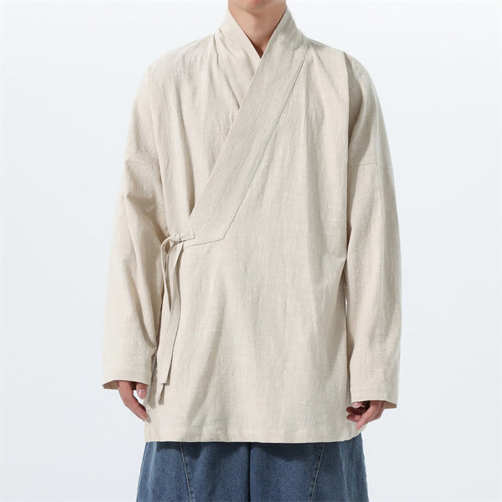 Buddha Stones Kimono homme simple style Tang automne hiver, cordon de serrage, coton uni, poche - Beige - US/UK/AU46，EU56 (5XL) - image 17