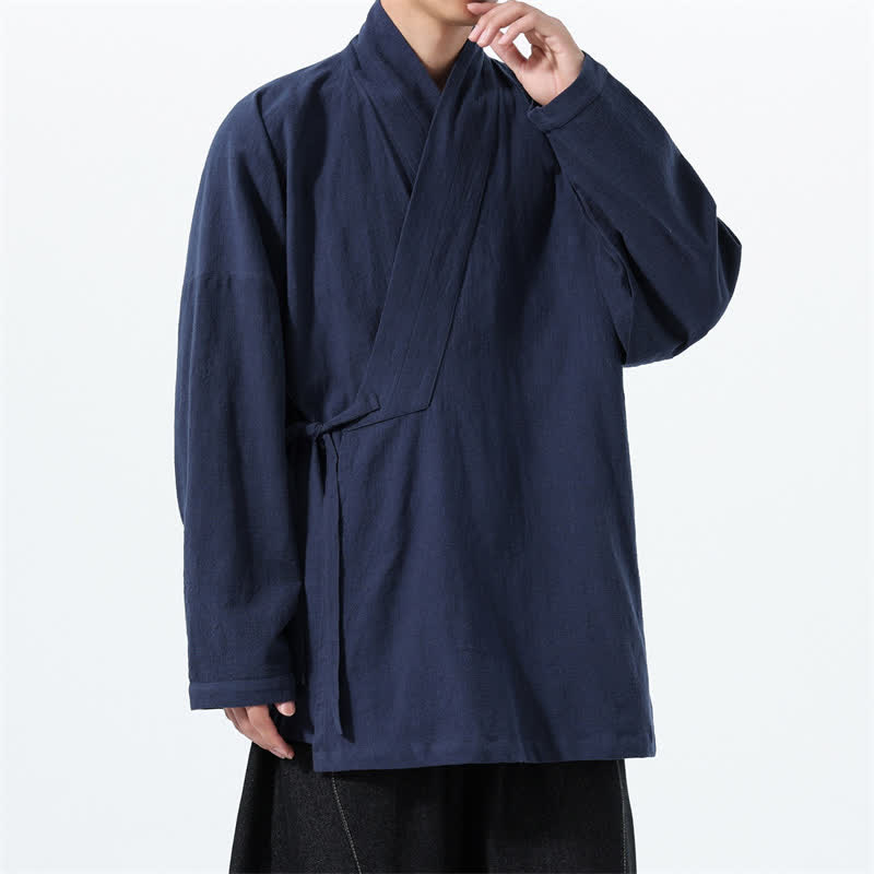 Buddha Stones Kimono homme simple style Tang automne hiver, cordon de serrage, coton uni, poche - image 1