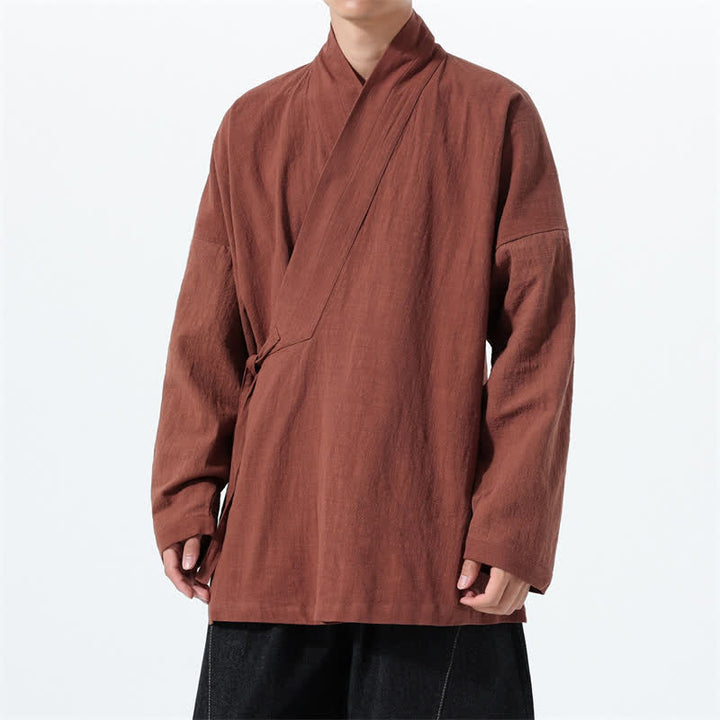 Buddha Stones Kimono homme simple style Tang automne hiver, cordon de serrage, coton uni, poche - Terre de sienne - US/UK/AU46，EU56 (5XL) - image 27