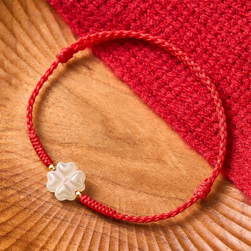 Bracelet porte-bonheur en jade Hetian naturel de Buddha Stones et trèfle à quatre feuilles - image 3