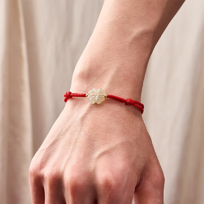 Bracelet porte-bonheur en jade Hetian naturel de Buddha Stones et trèfle à quatre feuilles - image 4