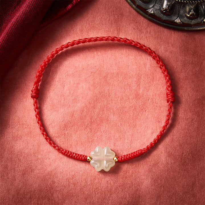 Bracelet porte-bonheur en jade Hetian naturel de Buddha Stones et trèfle à quatre feuilles - image 2
