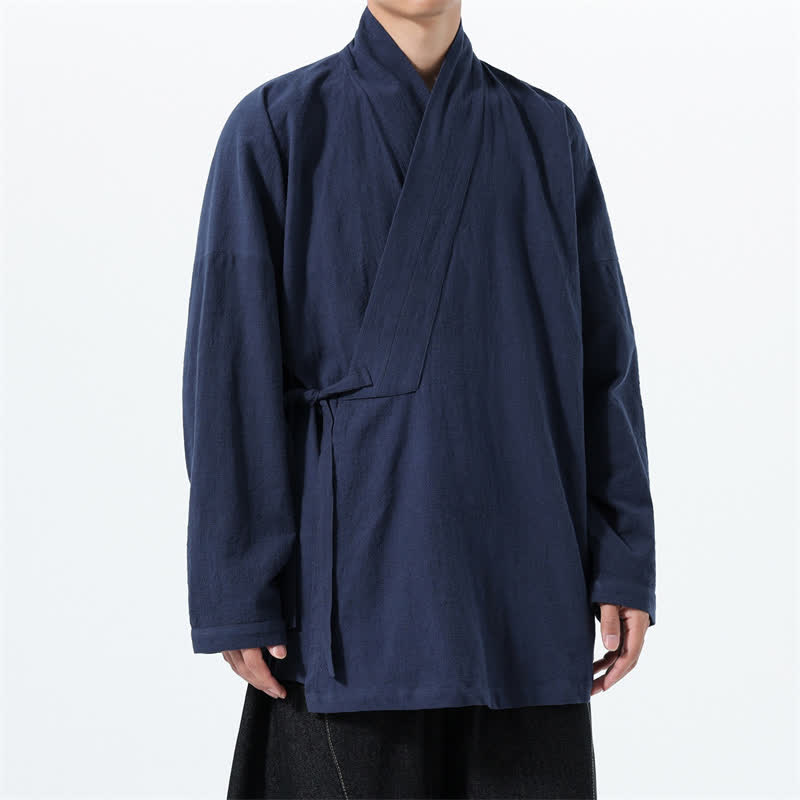 Buddha Stones Kimono homme simple style Tang automne hiver, cordon de serrage, coton uni, poche - image 2
