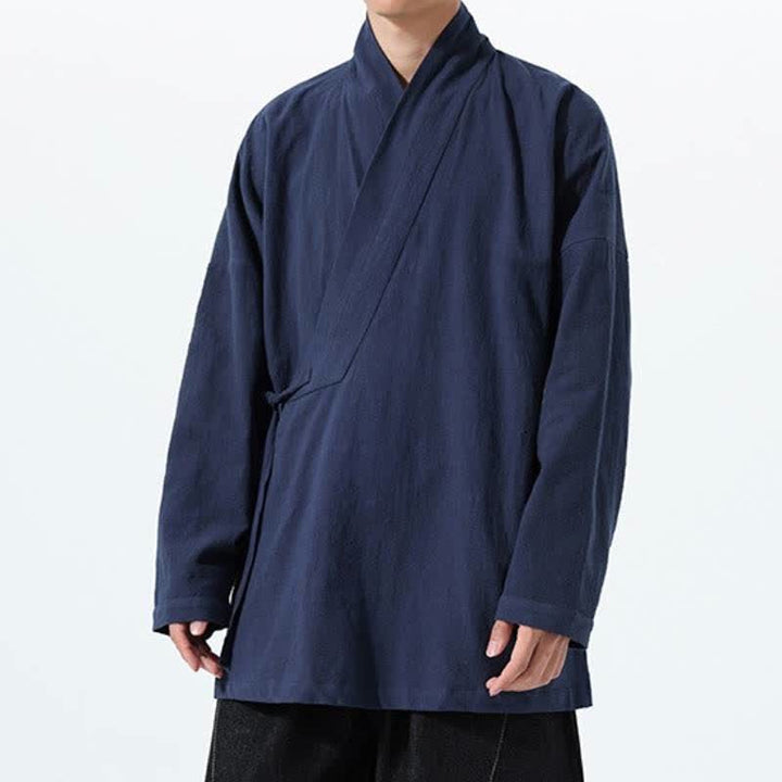 Buddha Stones Kimono homme simple style Tang automne hiver, cordon de serrage, coton uni, poche - image 3