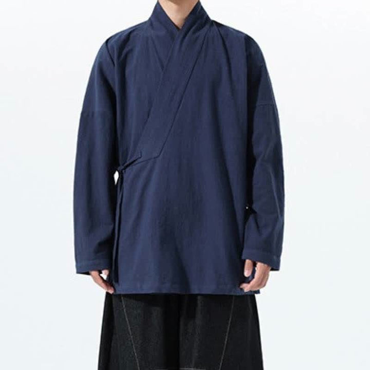 Buddha Stones Kimono homme simple style Tang automne hiver, cordon de serrage, coton uni, poche - image 6