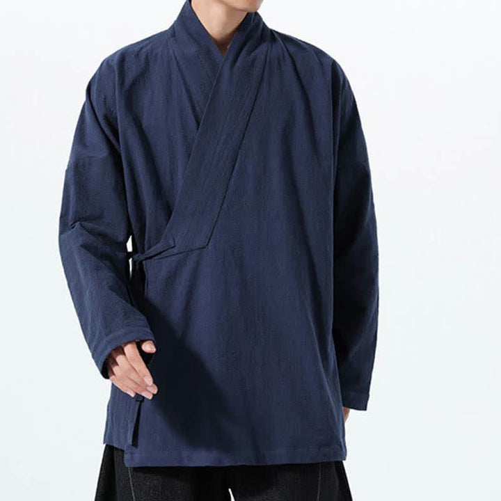 Buddha Stones Kimono homme simple style Tang automne hiver, cordon de serrage, coton uni, poche - image 5