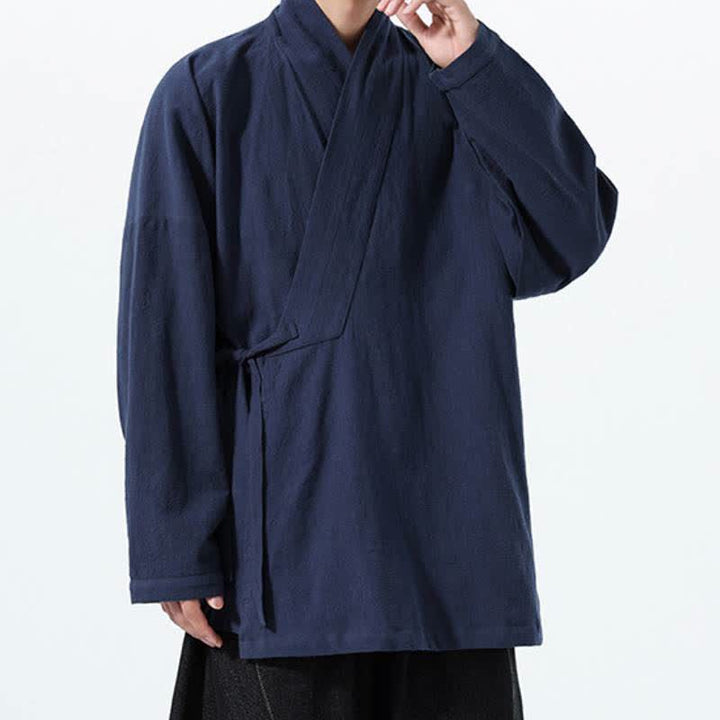 Buddha Stones Kimono homme simple style Tang automne hiver, cordon de serrage, coton uni, poche - image 4