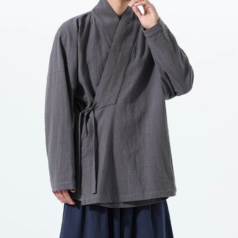 Buddha Stones Kimono homme simple style Tang automne hiver, cordon de serrage, coton uni, poche - image 12