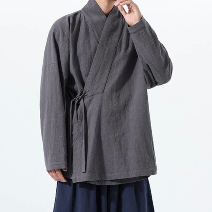 Buddha Stones Kimono homme simple style Tang automne hiver, cordon de serrage, coton uni, poche - image 12