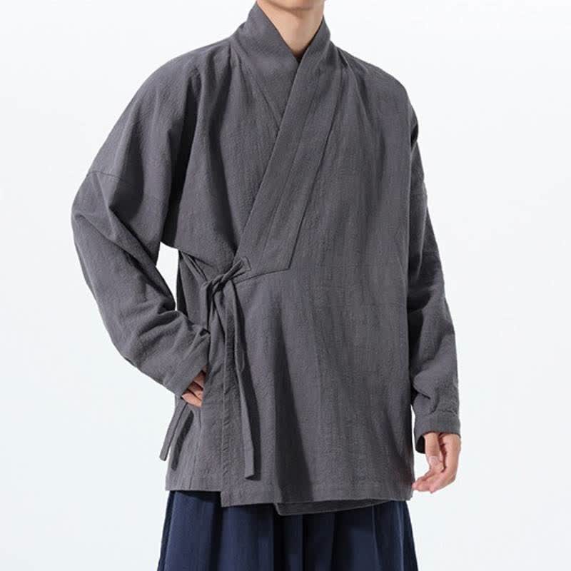 Buddha Stones Kimono homme simple style Tang automne hiver, cordon de serrage, coton uni, poche - image 9