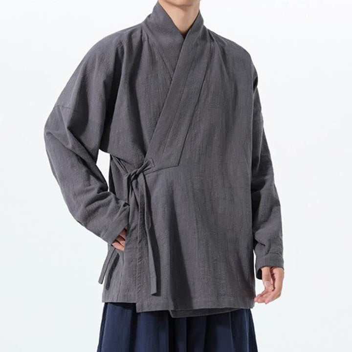 Buddha Stones Kimono homme simple style Tang automne hiver, cordon de serrage, coton uni, poche - image 9