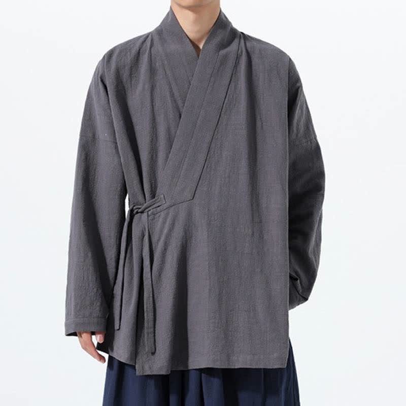 Buddha Stones Kimono homme simple style Tang automne hiver, cordon de serrage, coton uni, poche - image 8