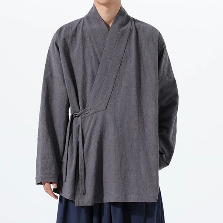 Buddha Stones Kimono homme simple style Tang automne hiver, cordon de serrage, coton uni, poche - image 8