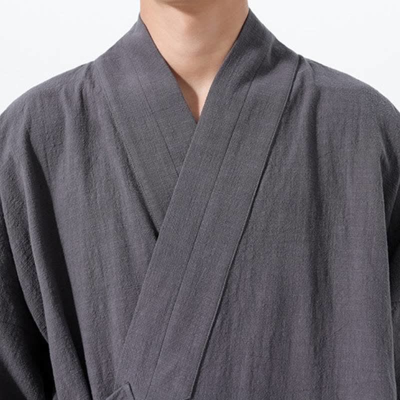 Buddha Stones Kimono homme simple style Tang automne hiver, cordon de serrage, coton uni, poche - image 13