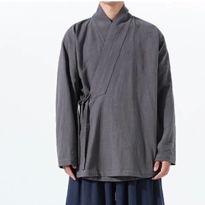 Buddha Stones Kimono homme simple style Tang automne hiver, cordon de serrage, coton uni, poche - image 11