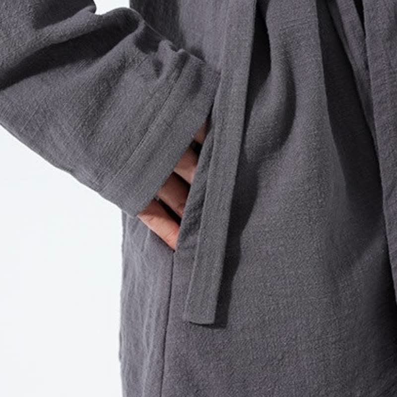 Buddha Stones Kimono homme simple style Tang automne hiver, cordon de serrage, coton uni, poche - image 15