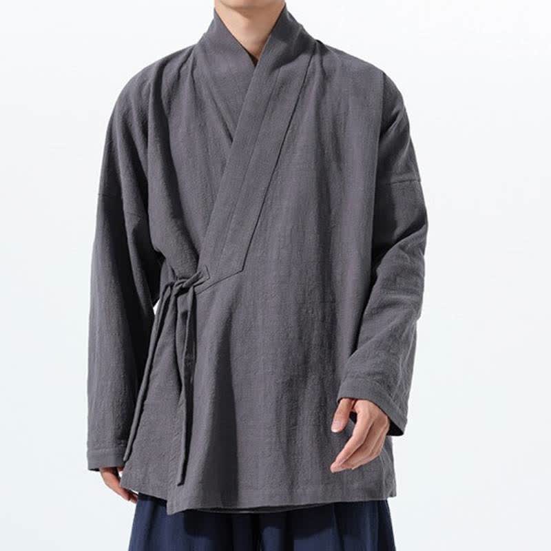 Buddha Stones Kimono homme simple style Tang automne hiver, cordon de serrage, coton uni, poche - image 10