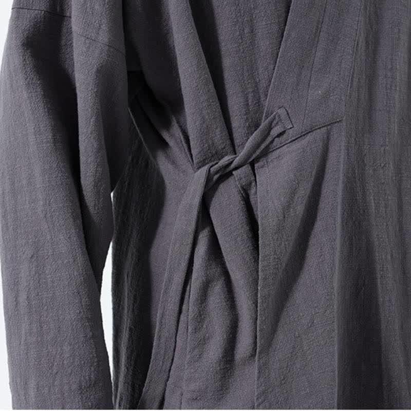 Buddha Stones Kimono homme simple style Tang automne hiver, cordon de serrage, coton uni, poche - image 14