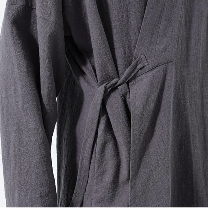 Buddha Stones Kimono homme simple style Tang automne hiver, cordon de serrage, coton uni, poche - image 14