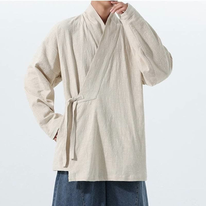 Buddha Stones Kimono homme simple style Tang automne hiver, cordon de serrage, coton uni, poche - image 18