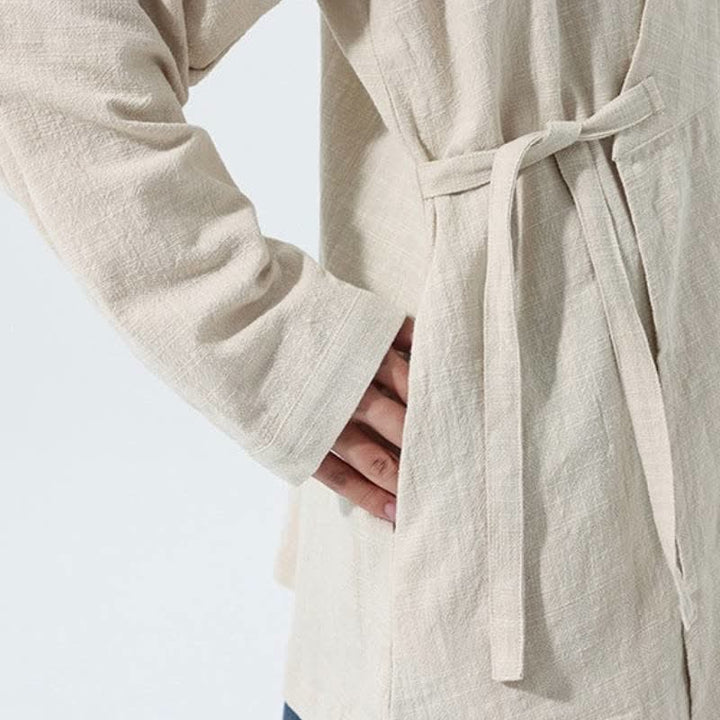 Buddha Stones Kimono homme simple style Tang automne hiver, cordon de serrage, coton uni, poche - image 26