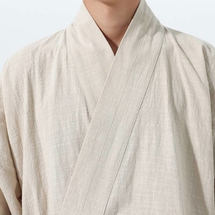 Buddha Stones Kimono homme simple style Tang automne hiver, cordon de serrage, coton uni, poche - image 23