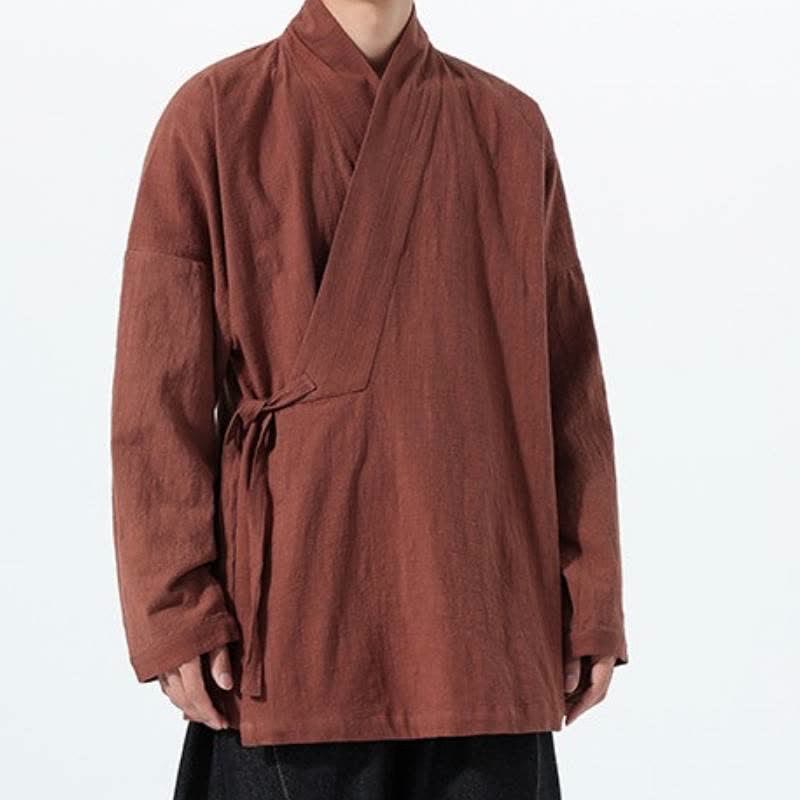 Buddha Stones Kimono homme simple style Tang automne hiver, cordon de serrage, coton uni, poche - image 29