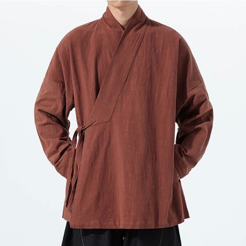 Buddha Stones Kimono homme simple style Tang automne hiver, cordon de serrage, coton uni, poche - image 30