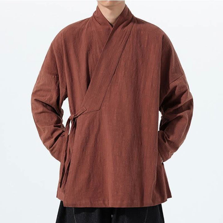 Buddha Stones Kimono homme simple style Tang automne hiver, cordon de serrage, coton uni, poche - image 30
