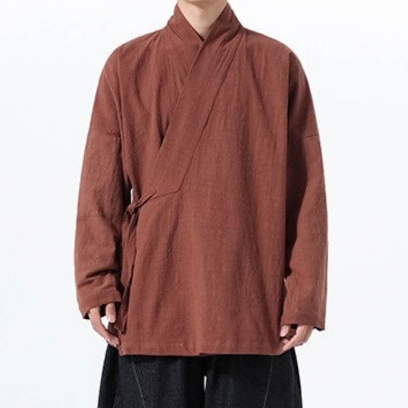 Buddha Stones Kimono homme simple style Tang automne hiver, cordon de serrage, coton uni, poche - image 28