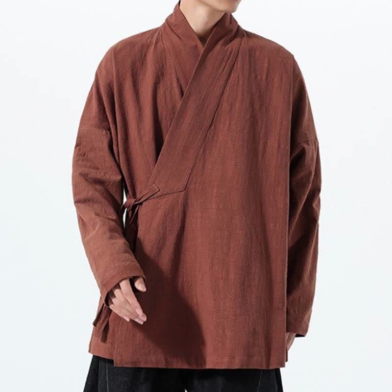 Buddha Stones Kimono homme simple style Tang automne hiver, cordon de serrage, coton uni, poche - image 31