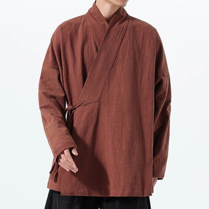 Buddha Stones Kimono homme simple style Tang automne hiver, cordon de serrage, coton uni, poche - image 31