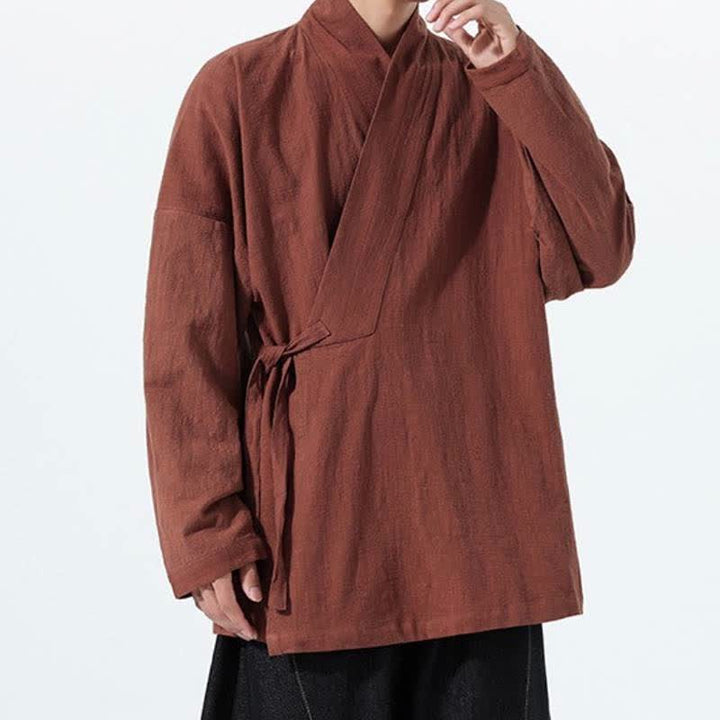 Buddha Stones Kimono homme simple style Tang automne hiver, cordon de serrage, coton uni, poche - image 32