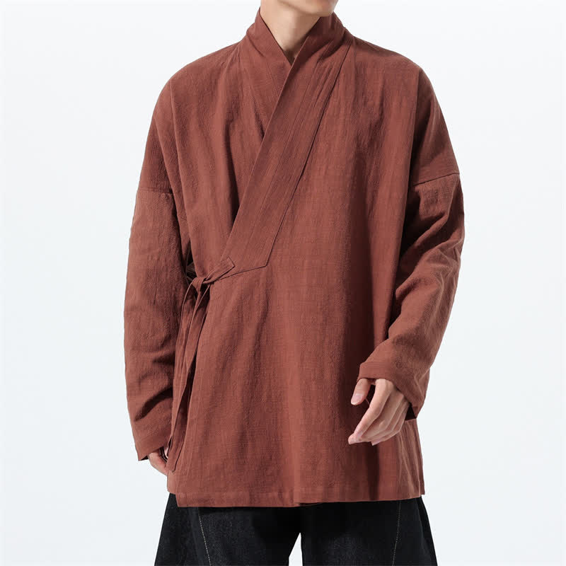 Buddha Stones Kimono homme simple style Tang automne hiver, cordon de serrage, coton uni, poche - image 33