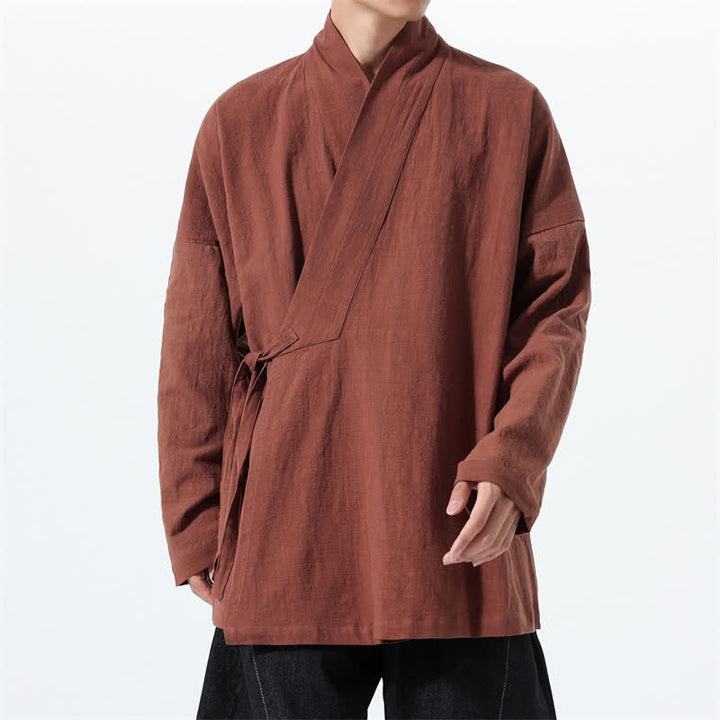 Buddha Stones Kimono homme simple style Tang automne hiver, cordon de serrage, coton uni, poche - image 33