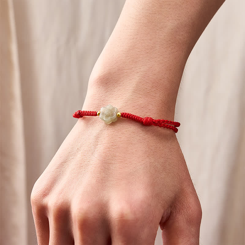 Bracelet de perles d'amour en jade Hetian naturel et Buddha Stones, motif fleur de pêcher - image 4