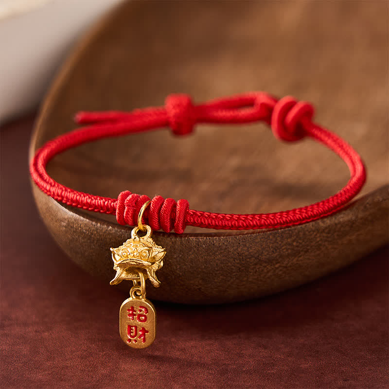 Buddha Stones Bracelet de richesse en cuivre avec le caractère Pi Xiu Fu et cordon rouge - Rouge - 6,7–7,5 po/17–19 cm - image 0