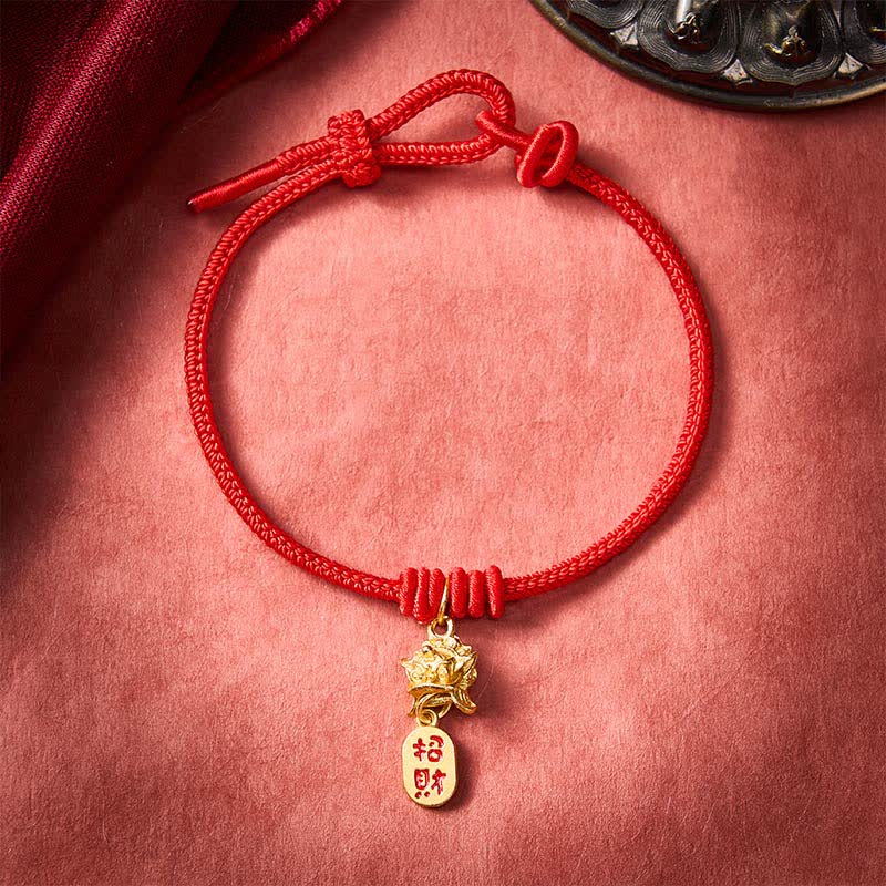 Buddha Stones Bracelet de richesse en cuivre avec le caractère Pi Xiu Fu et cordon rouge - image 1