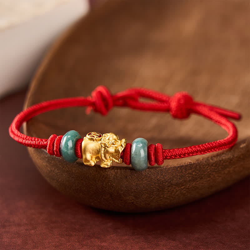 Buddha Stones Bracelet de richesse en alliage Pi Xiu (pièce chinoise) avec cordon rouge - Rouge - 6,7–7,5 po/17–19 cm - image 0