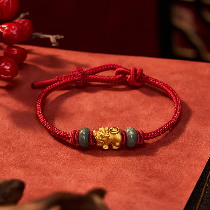 Buddha Stones Bracelet de richesse en alliage Pi Xiu (pièce chinoise) avec cordon rouge - image 12