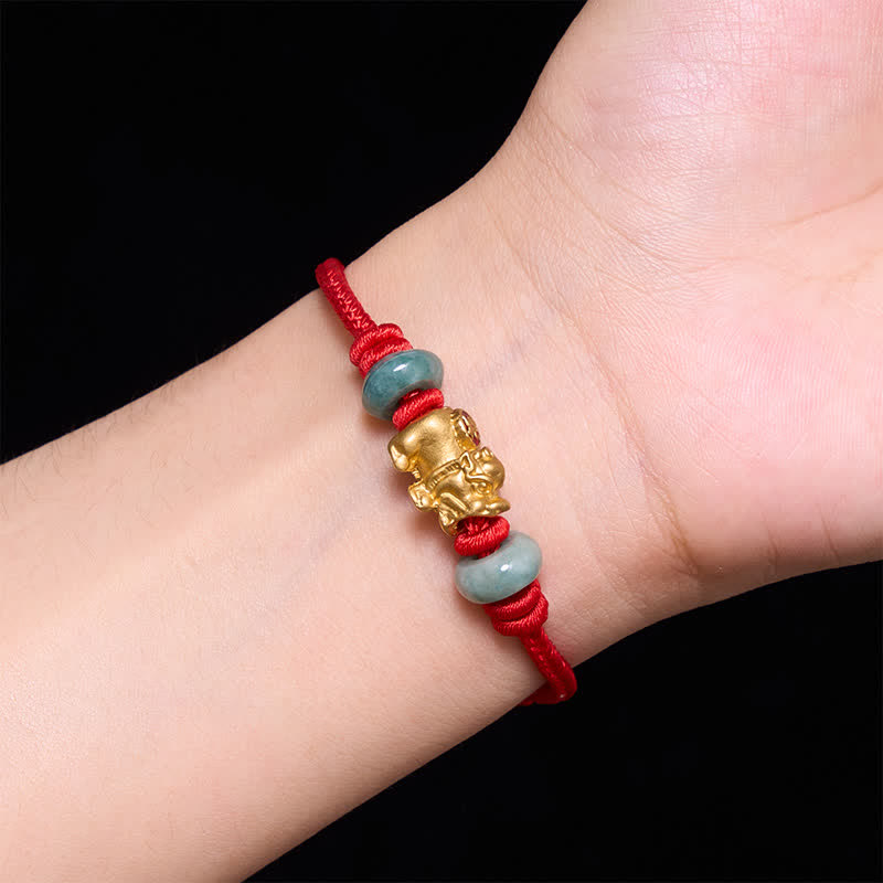 Buddha Stones Bracelet de richesse en alliage Pi Xiu (pièce chinoise) avec cordon rouge - image 4
