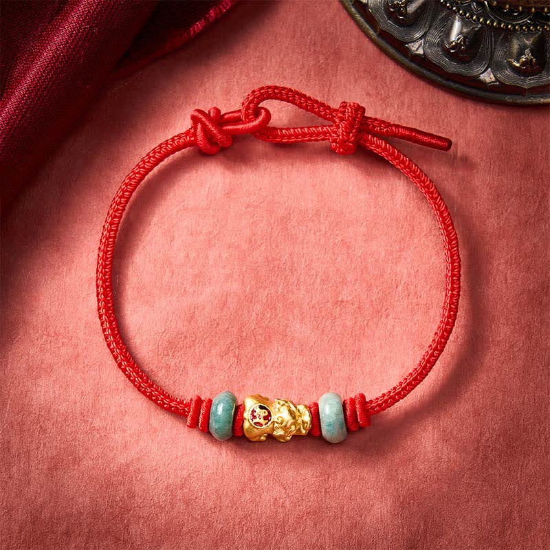 Buddha Stones Bracelet de richesse en alliage Pi Xiu (pièce chinoise) avec cordon rouge - image 1