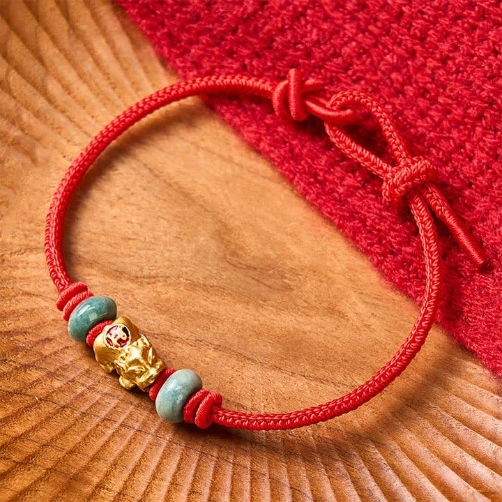 Buddha Stones Bracelet de richesse en alliage Pi Xiu (pièce chinoise) avec cordon rouge - image 2