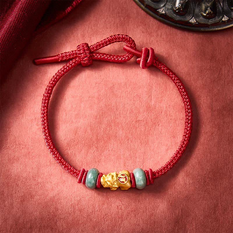 Buddha Stones Bracelet de richesse en alliage Pi Xiu (pièce chinoise) avec cordon rouge - Rouge foncé - 6,7–7,5 po/17–19 cm - image 10