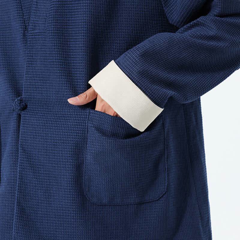 Buddha Stones Veste homme unie à col en V, style Tang, décontractée d'automne, avec poches - image 16